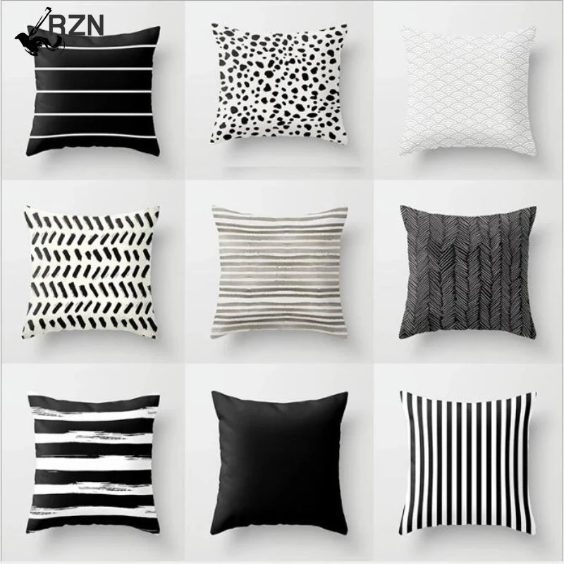 Nordic Stripes Geometric Cushions Cover Black White Grey Polyester Pillowcase Sofa Car Home Decorative Pillow Case