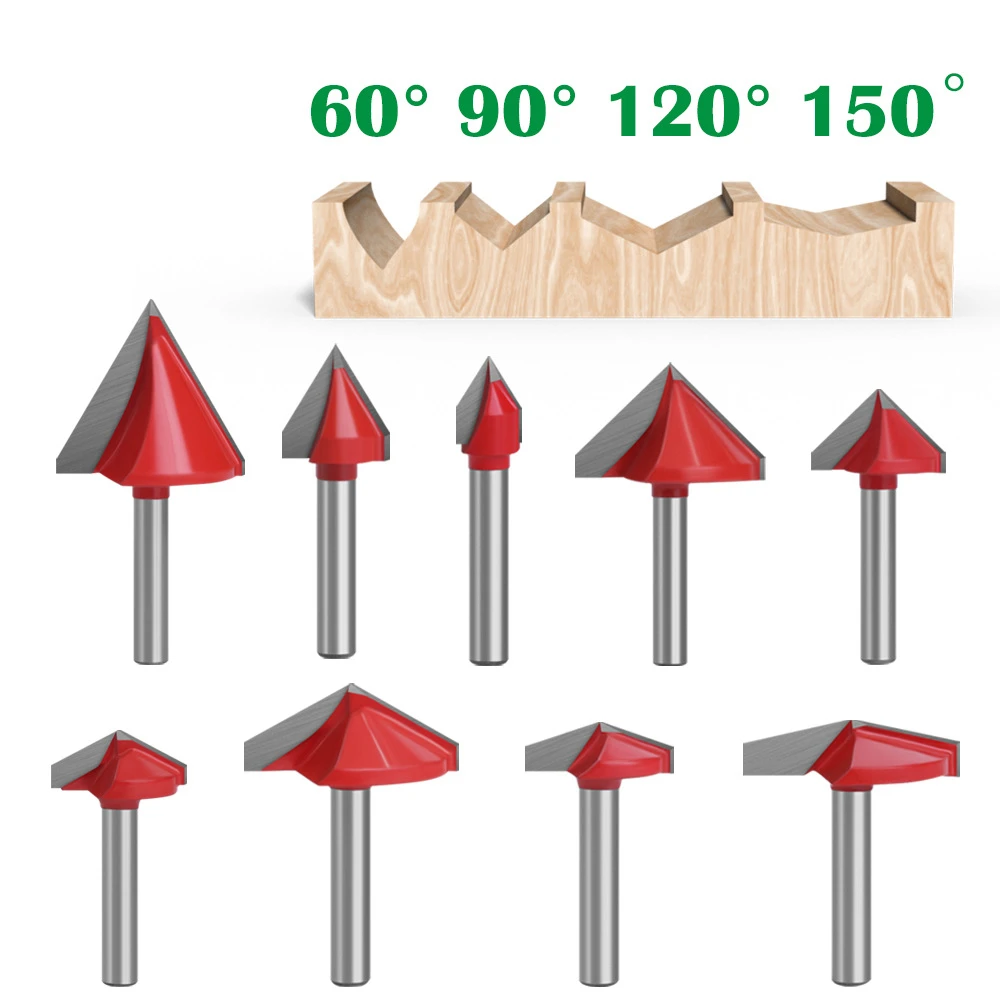 1Pc 6Mm Shank 60 90 120 150 Graden V-Vormige Router Bit, 3D Hout Mdf Router Bit Cnc Vhm Mill
