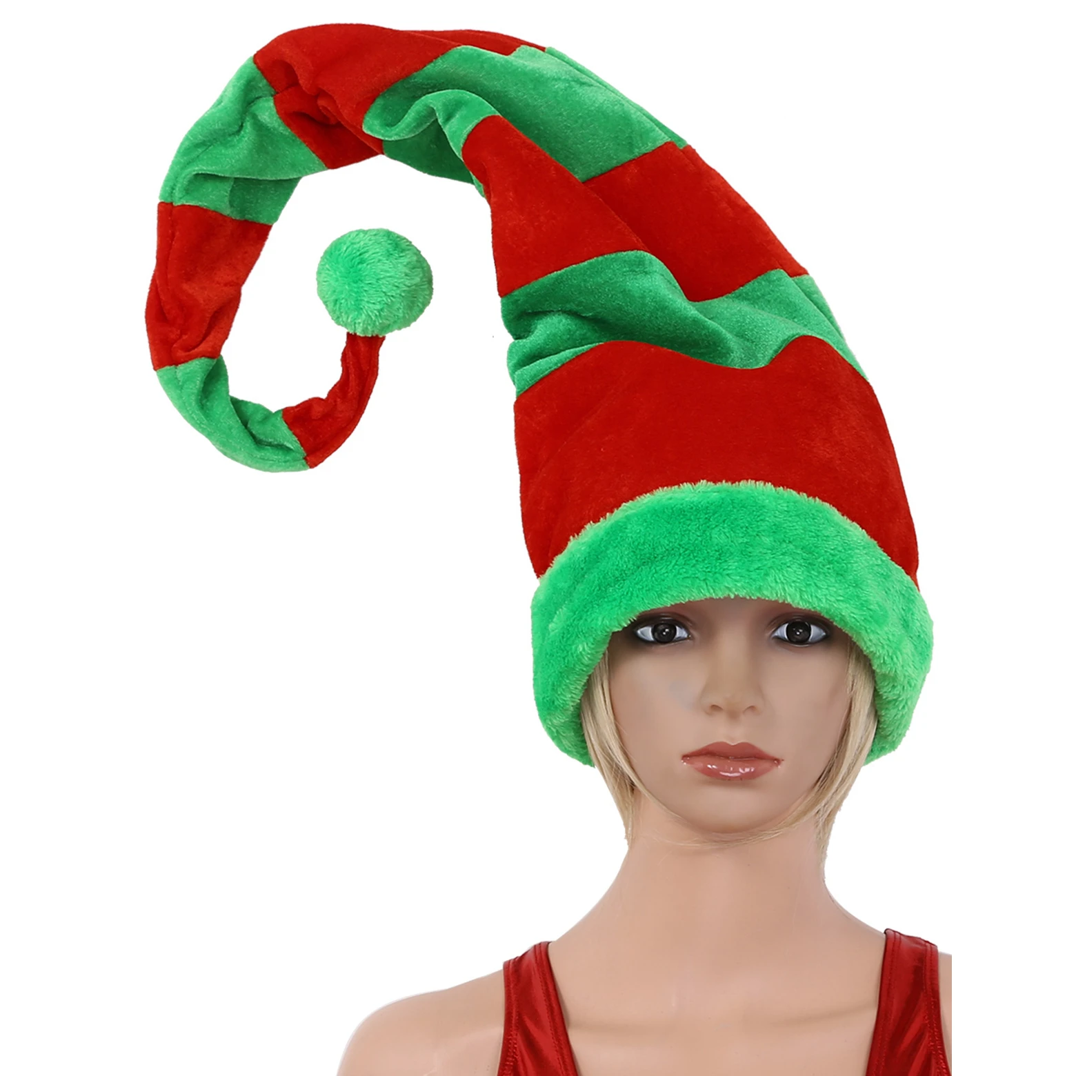 60x90cm Elf Hat Christmas Hat Adult Novelty Funny Long Bendable Striped Felt Plush Santa Claus Clown Elf Cap Xmas Party Supplies