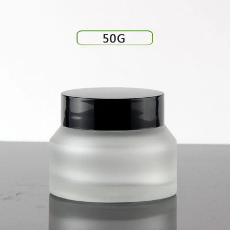 

50G frosted glass jar black lid for essence/eye cream/day night cream/moisturizer/lip cream cosmetic packing glass bottle