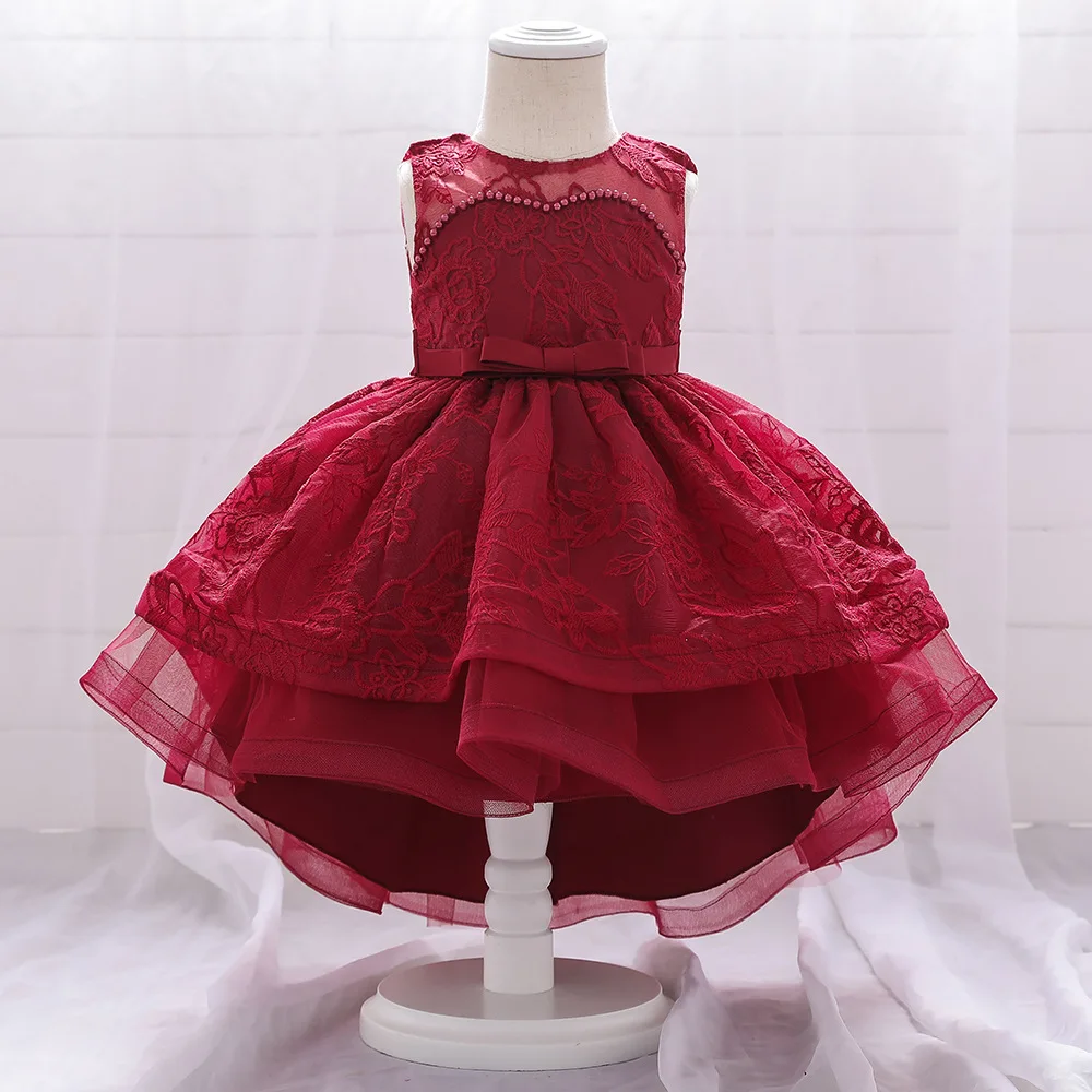 New year's dress mesh embroidered Princess Dress bowknot nail bead cake dress tuxedo sleeveless photography dress