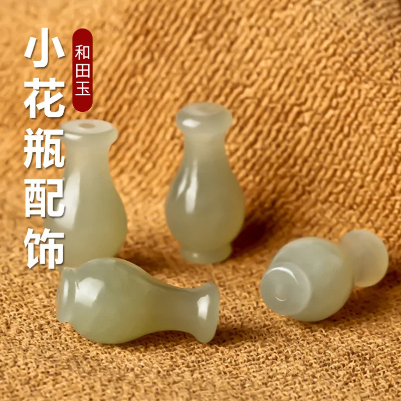 Natural hetian jade handcarved vase DIY 100% real jade pendant earring jade accessories septa scattered beads for women