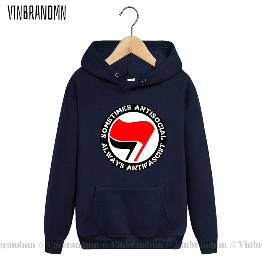 Antifa Symbol Hoodies Sometimes Antisocial Always Antifascist Sweatshirts Antifascism Socialist Leftist Antifa Flag Logo Hoodies