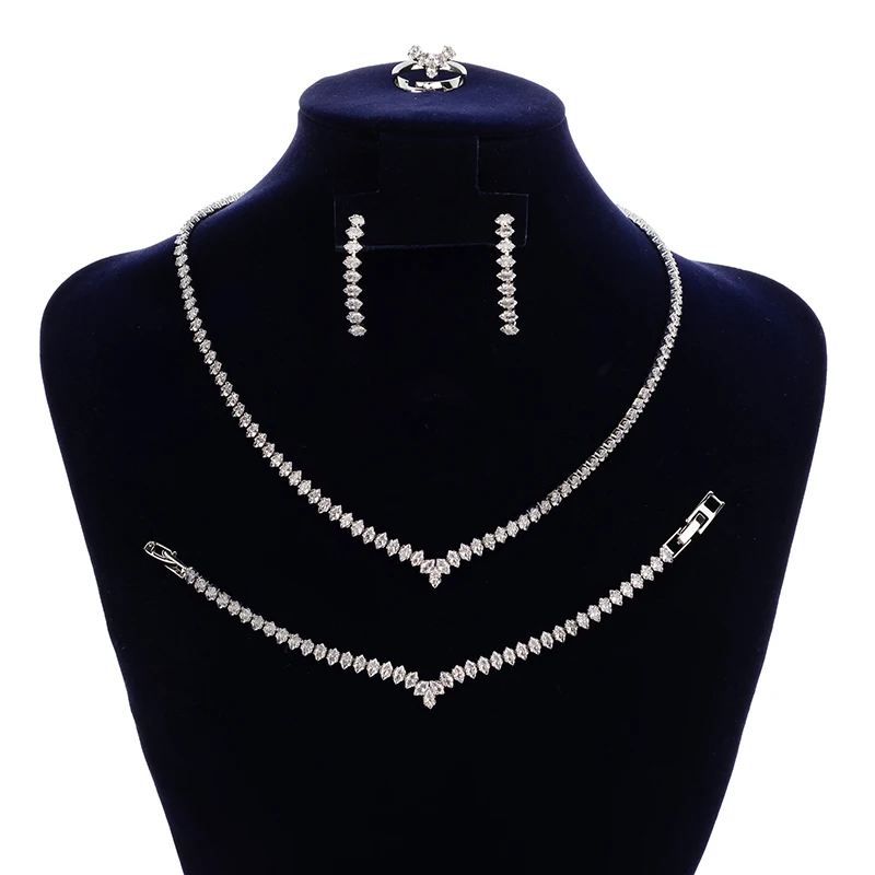 Jewelry Set HADIYANA Simple Ladies Wedding Engagement Necklace Bracelet Ring Earring Set BN8004 Ensemble Bijoux Mariage