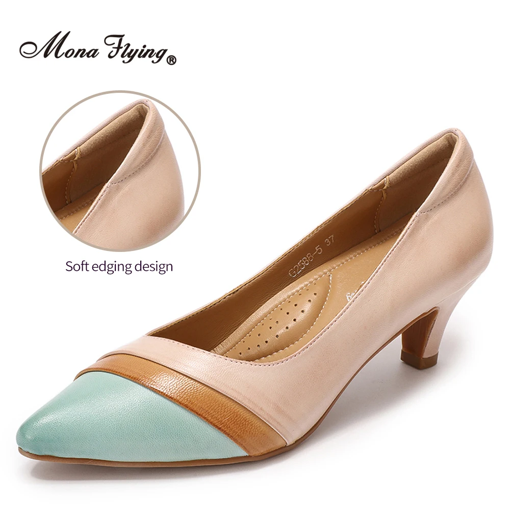 Mona Flying Donna in vera pelle 5 cm Décolleté con tacco a forma di gattino Fatti a mano Comfort Punta a punta Elegante scarpa con tacco alto da