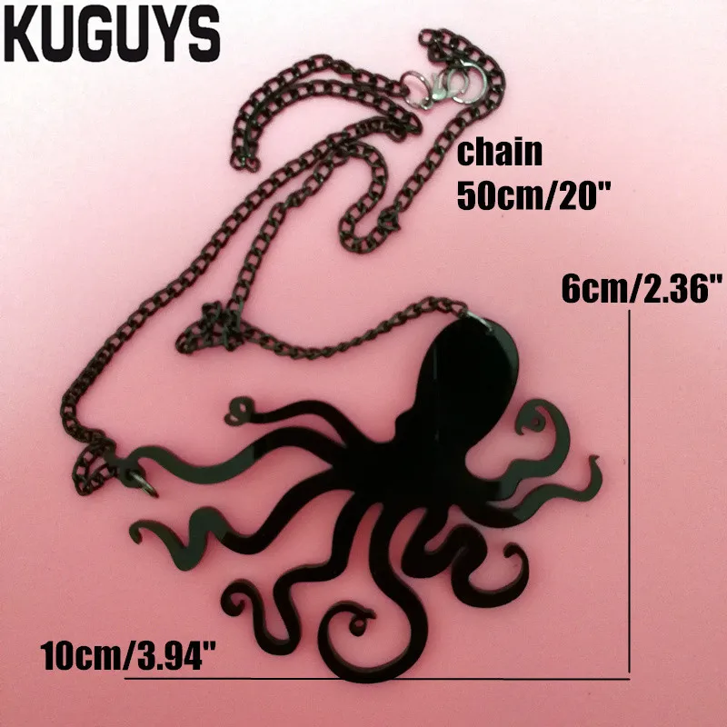 KUGUYS Octopus Tentacles Necklace Pendant for Women and Men Rock Jewelry Acrylic Hyperbole Animal Fashion Black Link Chain