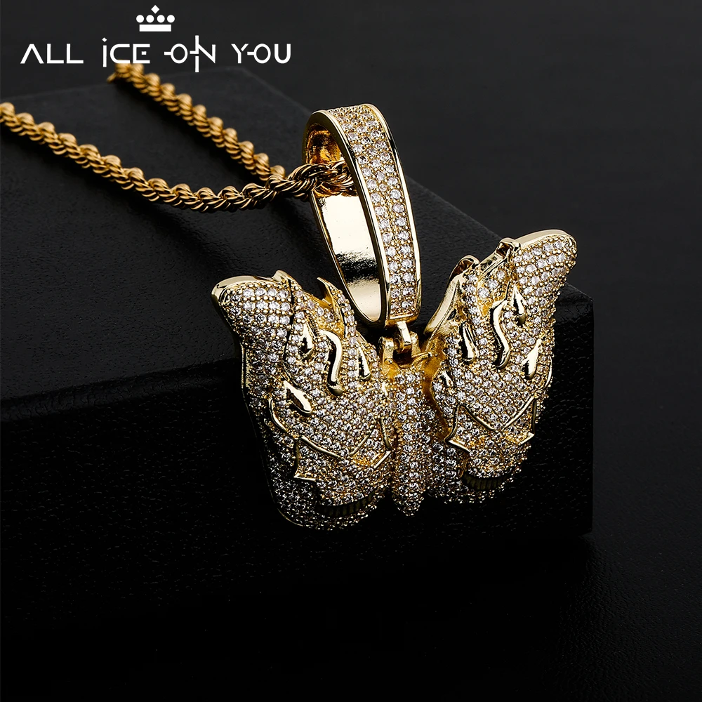 ALLICEONYOU New Silver Color High Quality Iced Out Cubic Zircon Fashion Large Butterfly Pendant Hip Hop  Jewelry Women Gift