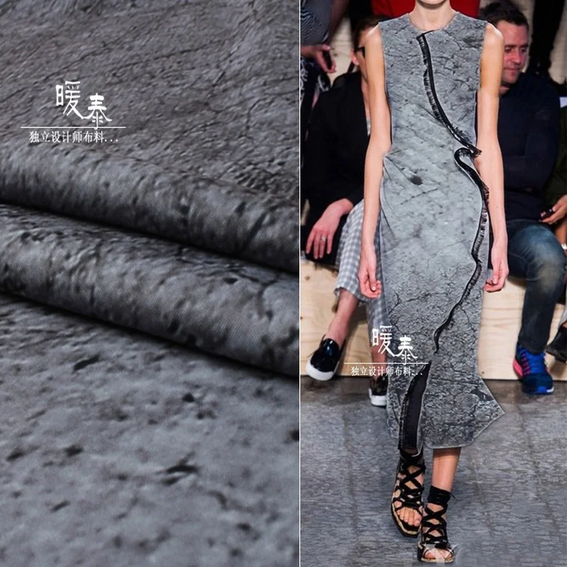 

Printed Air Layer Fabric Gray Micro Elastic DIY Patches SILHOUETTE Coat Decor Cheongsam Skirt Dress Clothes Designer Fabric