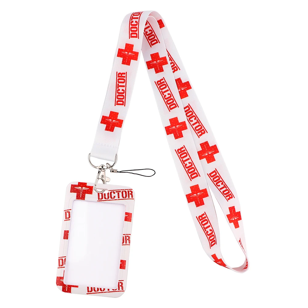 Doctor Accessories Red Cross Lanyards ID Badge Holder Bus Pass Case Cover Slip Bank Credit Card Holder Strap Cardholder