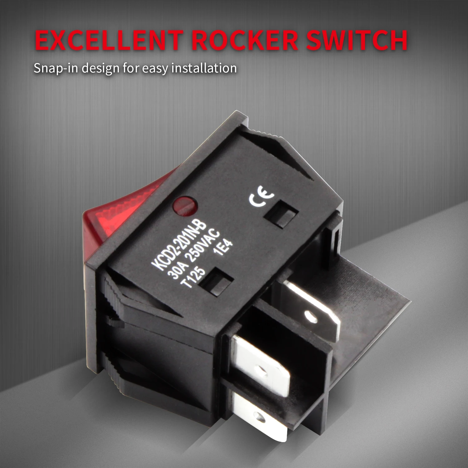 DaierTek 5PCS 30A 250V Heavy Duty KCD2 Rocker Switch ON Off DPST 4 Pin With Red Lighted 220V Toggle Switch T125