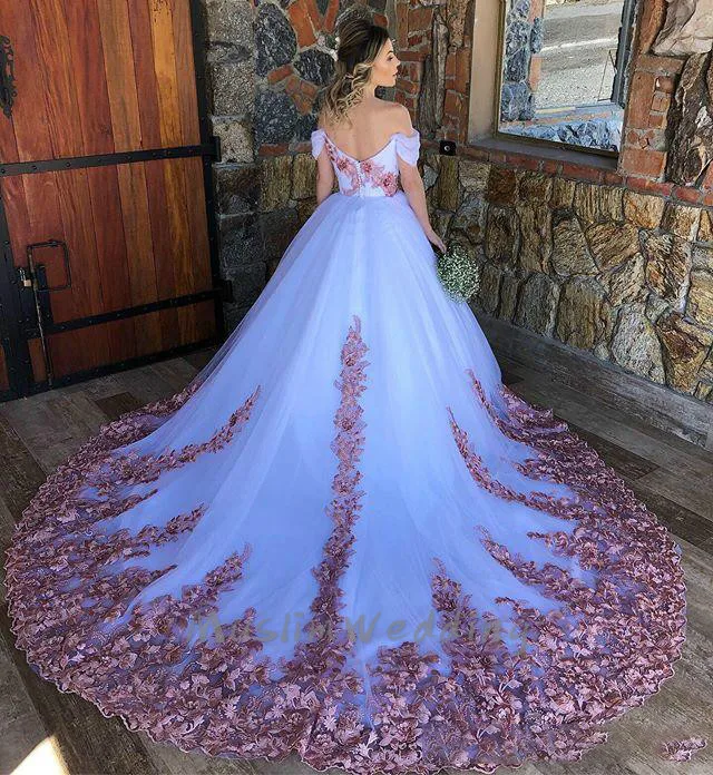 Vestido de baile árabe de quinceañera, elegante vestido de encaje rosa con hombros descubiertos de 15 años, de tul blanco hinchado, dulce vestido de 16 años 2020