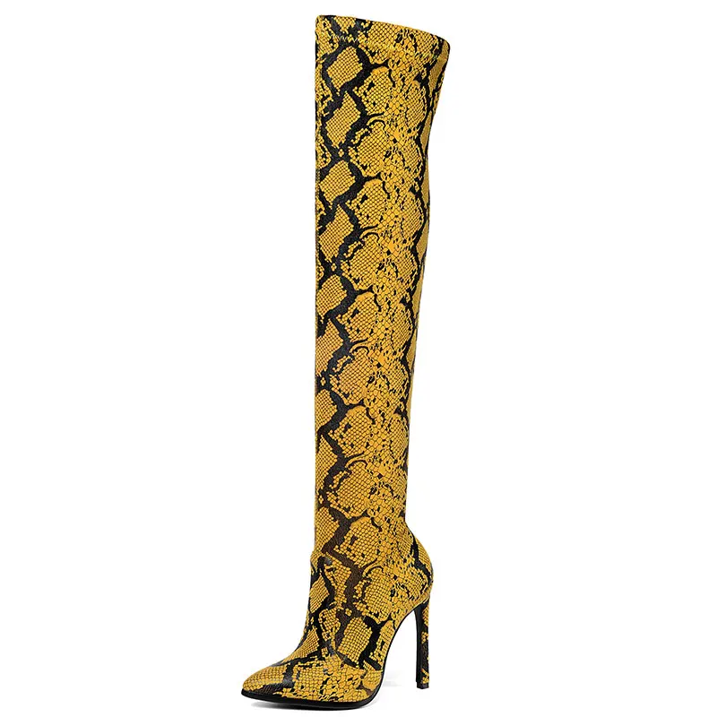 Lasyarrow Thigh High Boots Sexy Over the Knee Boots for Women Shoes Snakeskin Pointed Toe Thin High Heels Long Boots Femme J1127