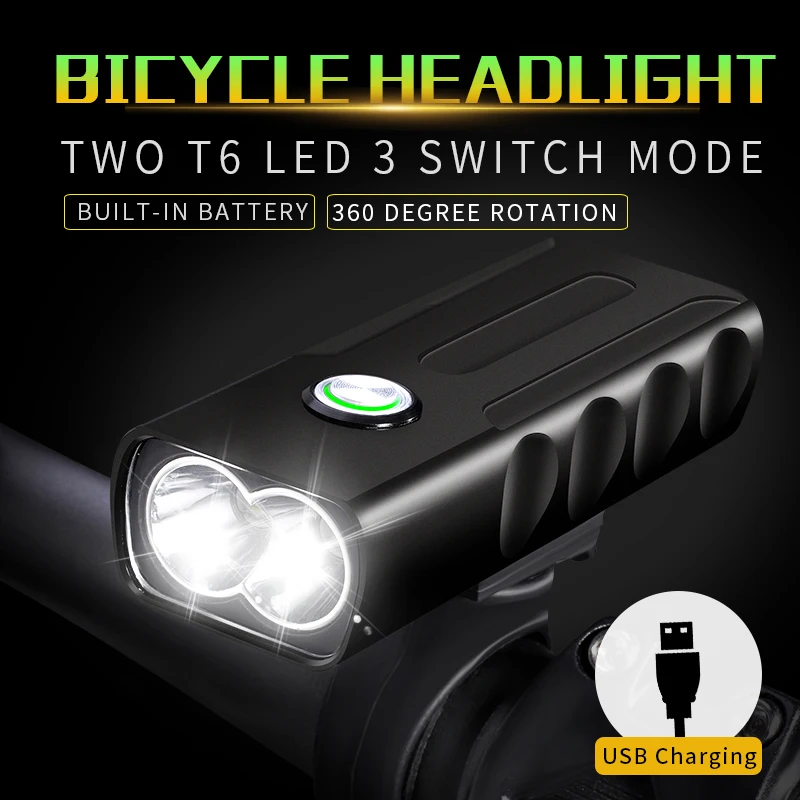 NX2 Bike Light 1000LM Built-In 2600mAh L2/T6 LED Headlamp Bicycle Light USB Rechargeable Power Bank 3Modes Waterproof Headlight