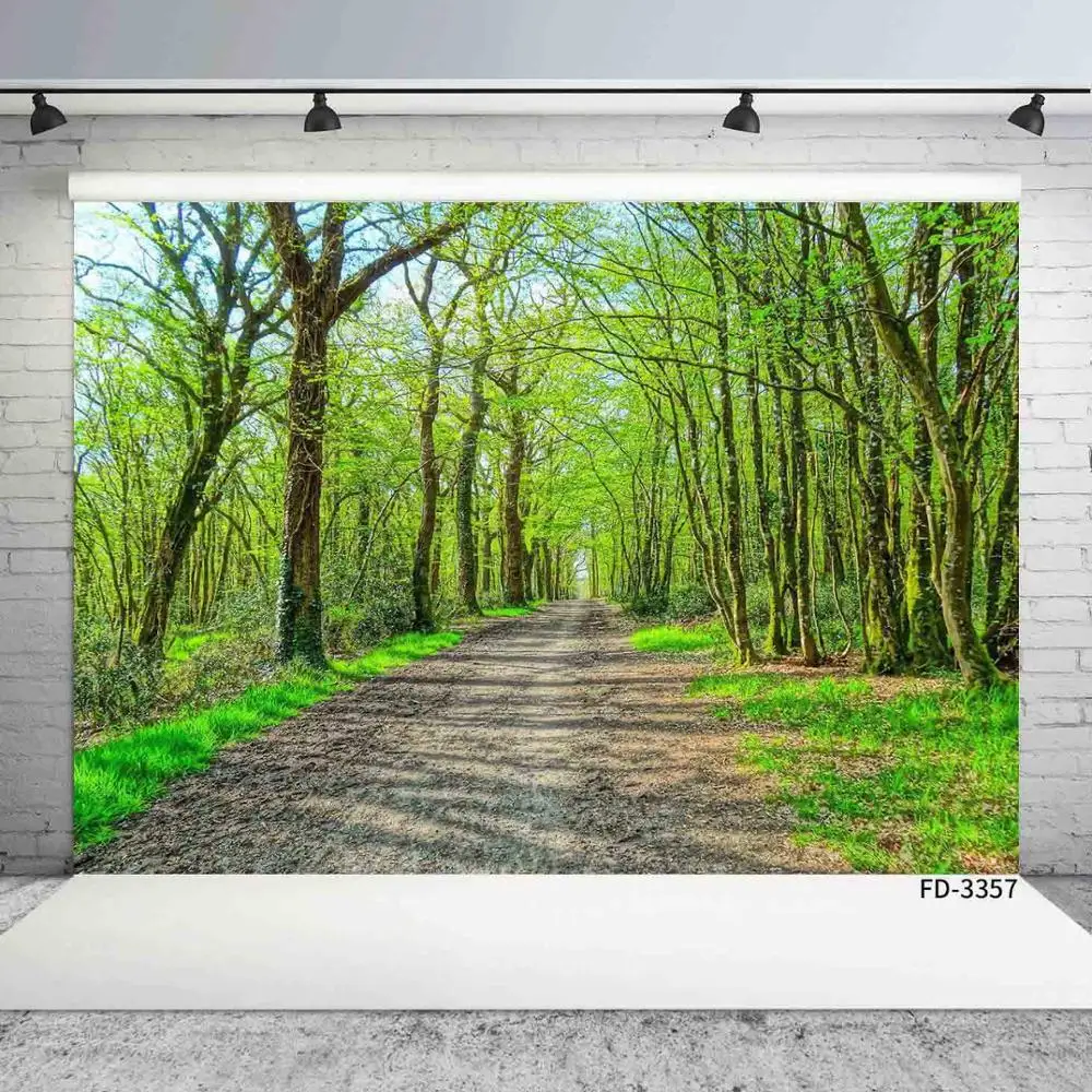 

Spring Green Tree Path Vinyl Cloth Photography Backgrounds Portrait Photographic Backdrops Photo Studio Photobooth Camera Photo