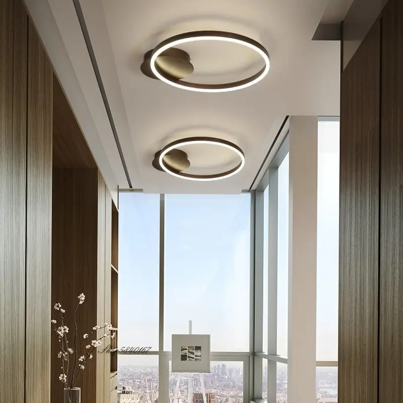 Modern Led Ceiling Light Brown Rings Ceiling Chandeliers Lighting Lamps for Living Room Bedroom Cafe Restaurant Ceiling Light