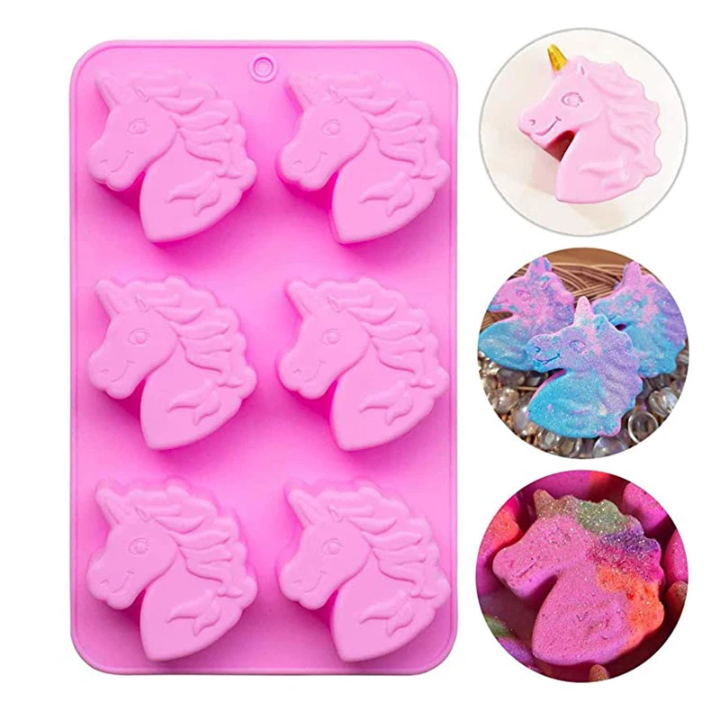 

Unicorn Head Cupcake Mold Non-stick Silicone Mould For Baking Cake Soap Baby Shower Jello Kids Birthday Topper Decorating Tools