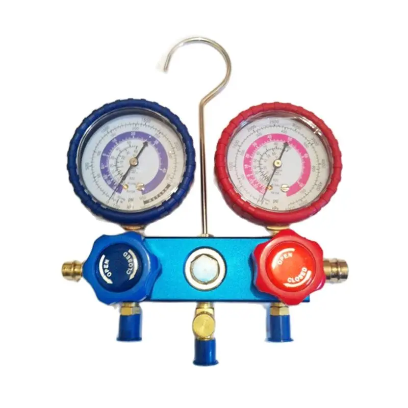 R410 High-Grade Aluminum Double Watch Valve Plus Fluoride Table Refrigeration Pre Manifold Gauge Set A/C Air