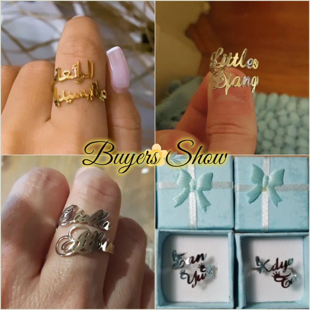 Sipuris Doppel-Namensring Personalisierter Namensring aus Edelstahl Zwei Namen Verstellbarer Personalisierter Damenring Einzigartiger Schmuck – Detail 4