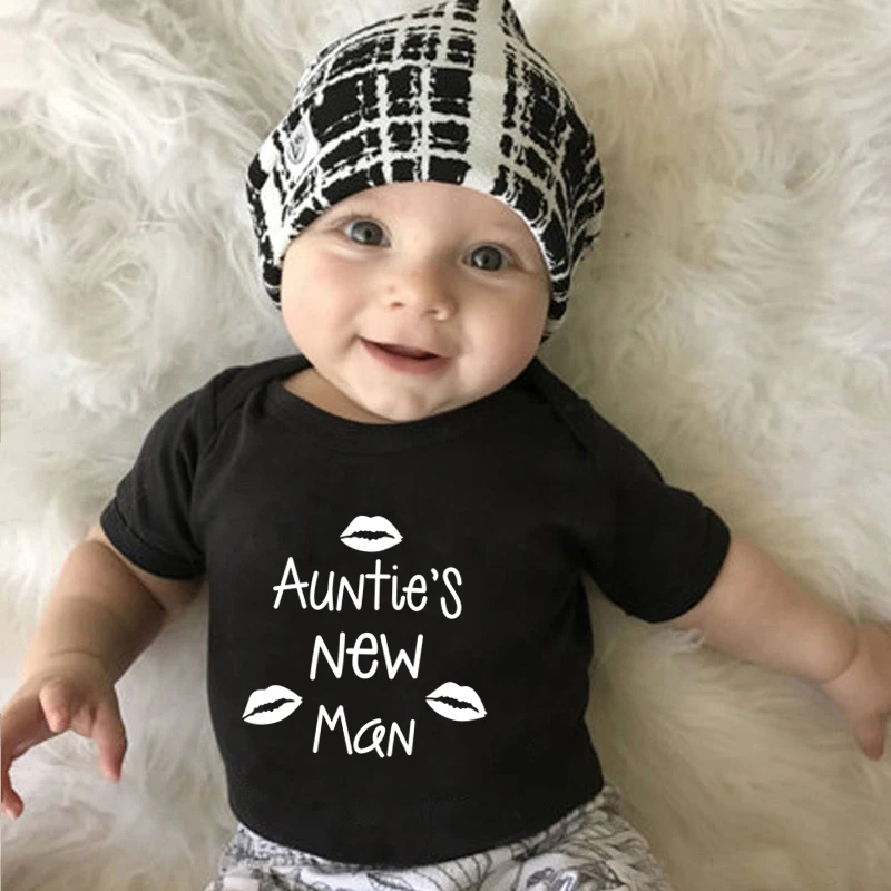 

Auntie's New Man Funny Newborn Baby Bodysuits Cotton Short Sleeve Baby Boys Girls Onesies Baby Shower Gift Rompers