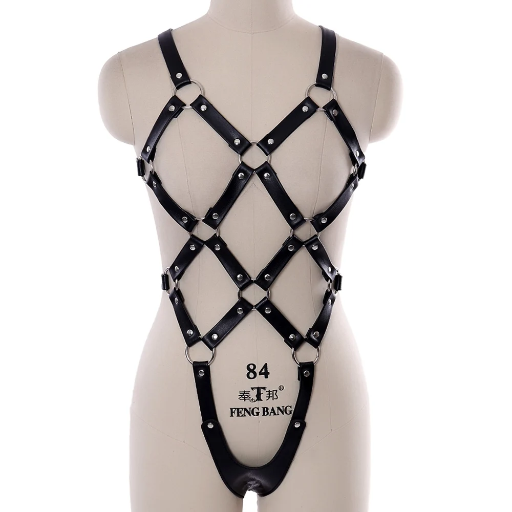 PU Leather Goth Full Body Harness For Belt Suspenders Bondage Bdsm Belt Fetish Lingerie Chain Rivet Accessory Erotic Stockings