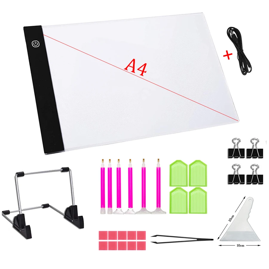 

Diamond Painting Tools A4 LED Drawing Tablet Digital Graphics Pad Led Light Box Board Diamond Embroidery Accessories Set Stand