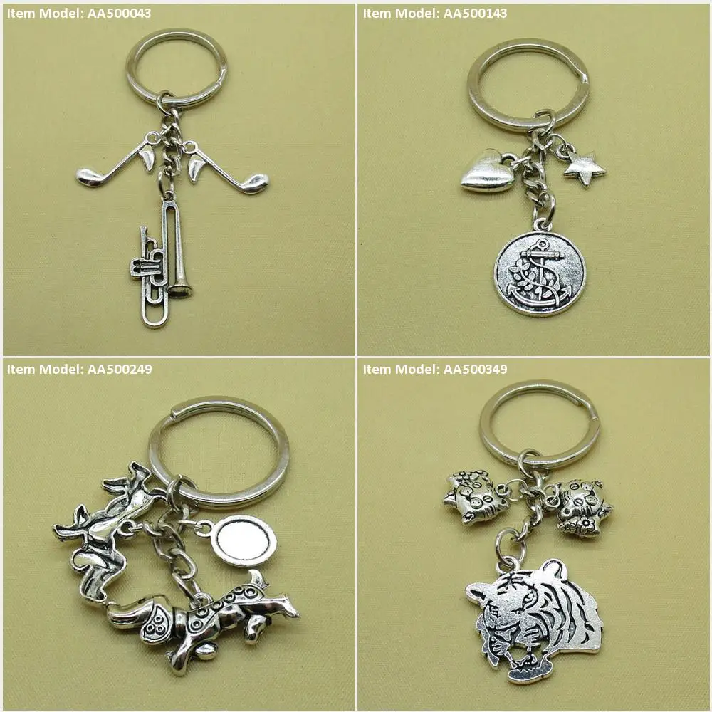 Keychain Keyring Trombone Note Musical Music Signs Tag Anchor Heart Love Star Pentagram Dachshund Dish Food Dog Head Tiger