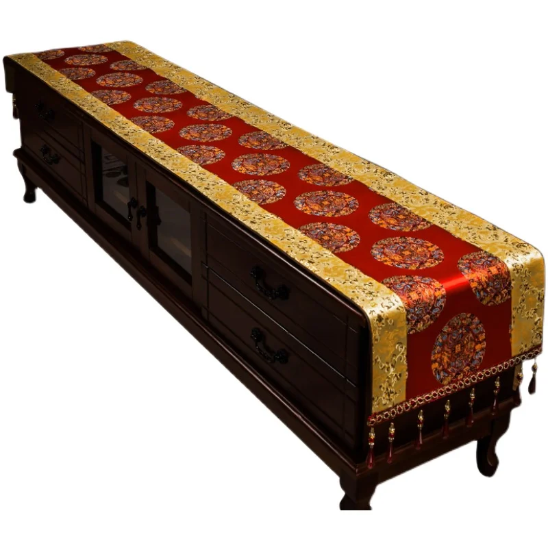 

Custom Luxury Jacquard Silk Satin Universal Dust Cover Cloth Rectangle Coffee Dining Table Runner TV Cabinet Dustproof Covering