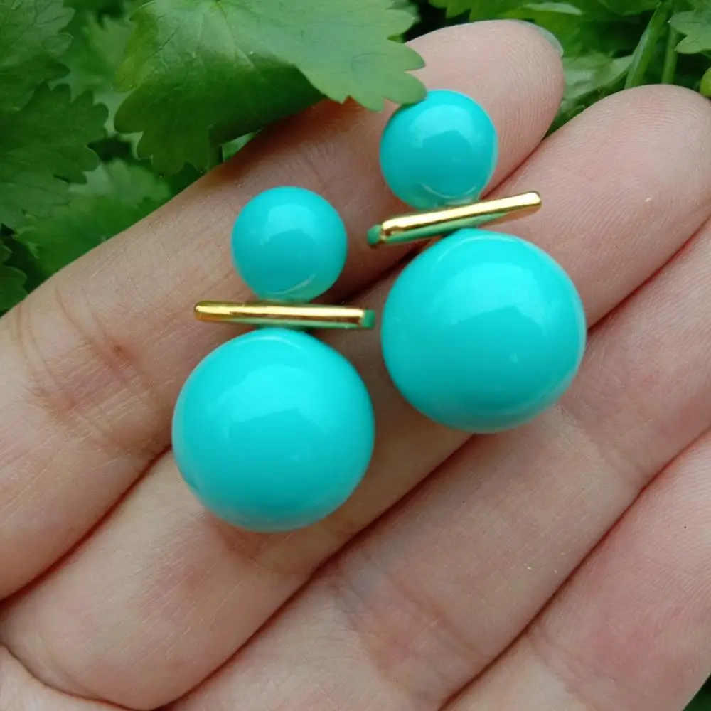 Y.YING 8.5mm-14mm Turquoise Blue Sea Shell Pearl Stud Earrings