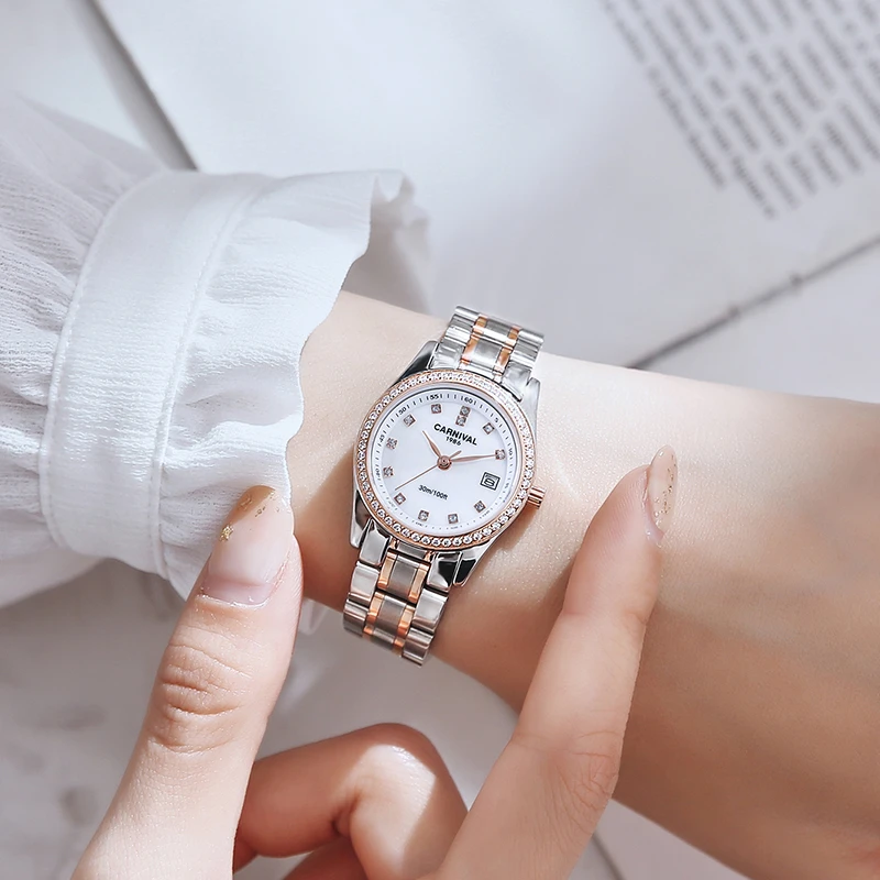 CARNIVAL Fashion Watch for Women Brand Luxury Ladies Stainless Steel Girls Quartz Wristwatches 30m Waterproof Womens Reloj Mujer