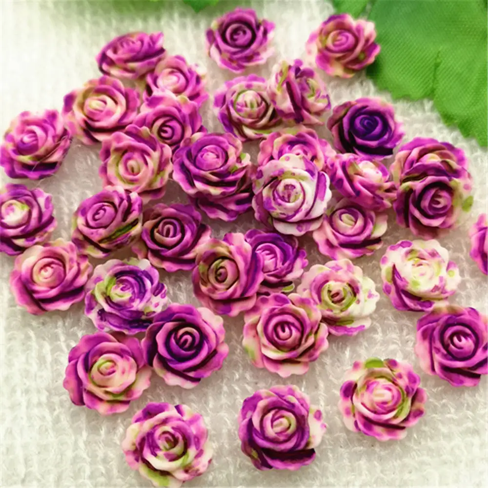 15pcs 14mm Flat Back Resin Flower Scrapbook 3D Resin Rose DIY Fine Decoration