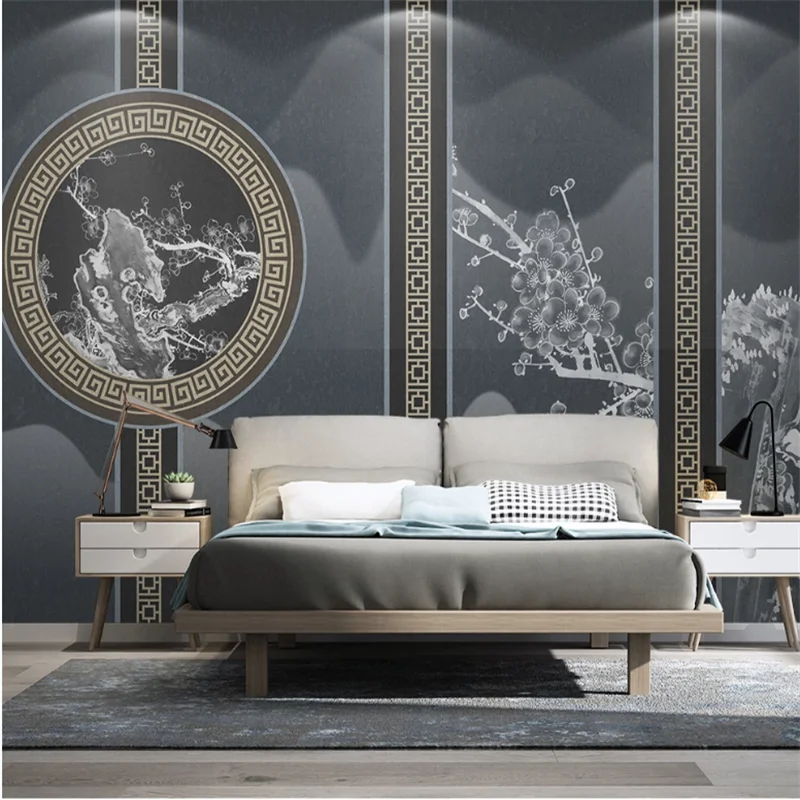 

wellyu Custom large-scale mural new Chinese style plum blossom Zen ink landscape landscape TV background wall painting