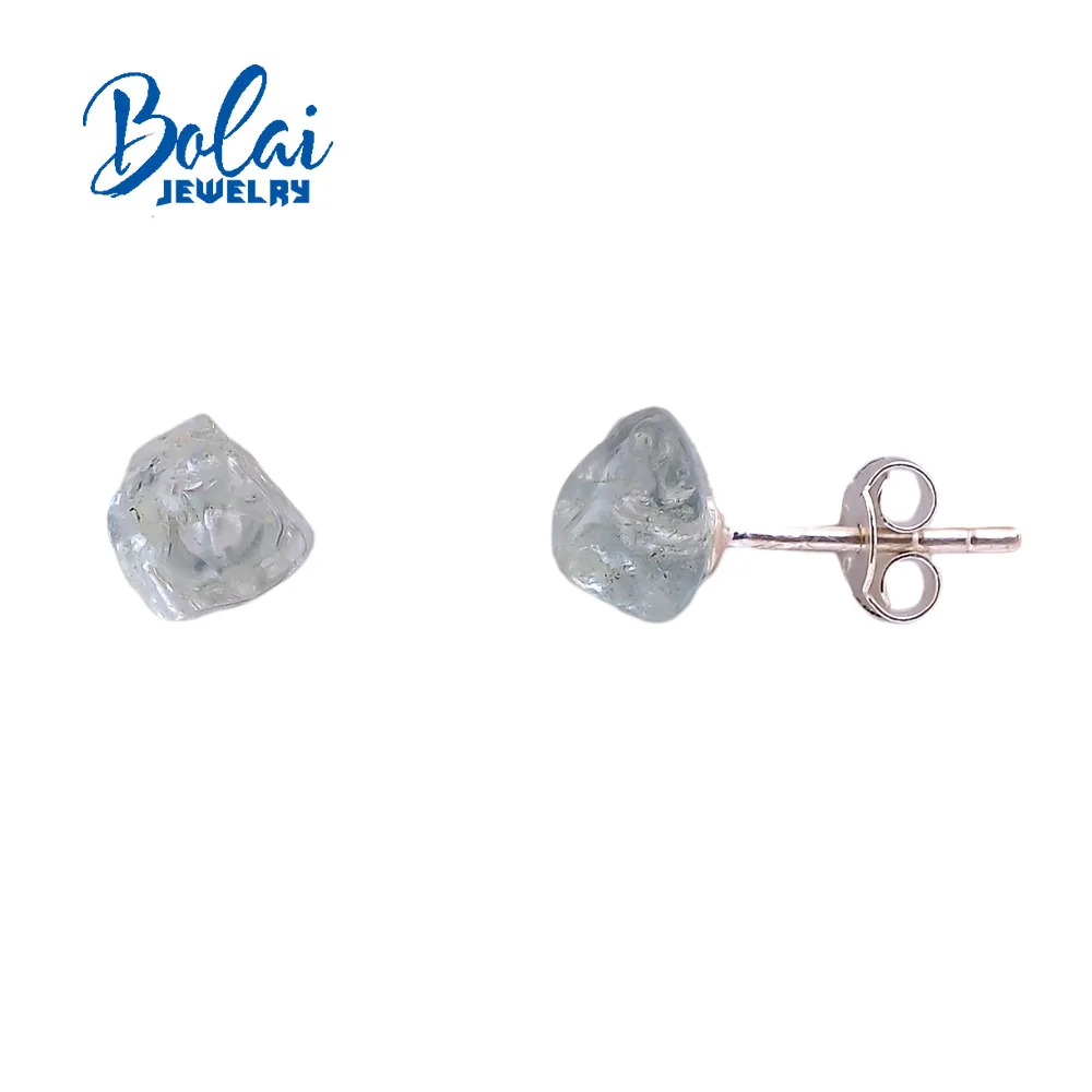 

Bolaijewelry, ручная работа, аквамарин, необработанные драгоценные камни, простые 925 пробы серебряные серьги, подходит для повседневной носки, изящные украшения