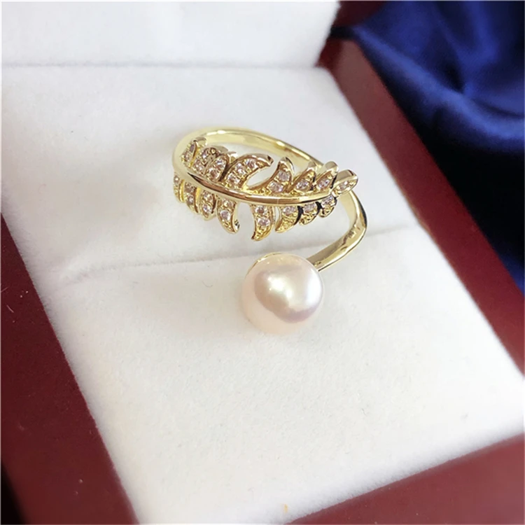 Wholesale ADJUSTABLE Gold Plated Feather Ring Mountings Base Findings Jewelry Settings Parts for Pearls Beads Stones, 10pcs/lot