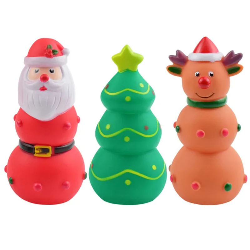 Rubber Dog Squeaky Chew Toy Christmas Tree Santa Claus Elk For Small Medium Dogs Interactive Play Training Toys Pet Supplies