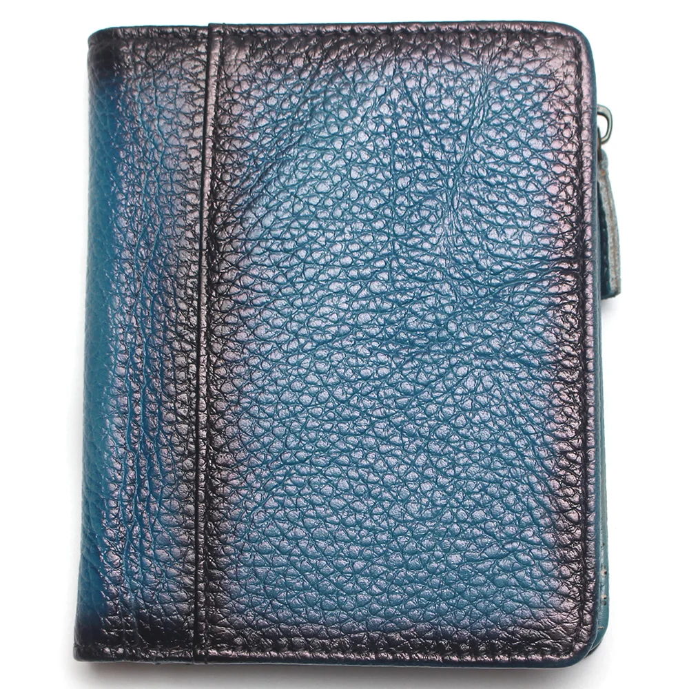 Natural Leather RFID Blocking Men's Top Layer Brushed Wallet Handmade Retro Pure Coin Purse