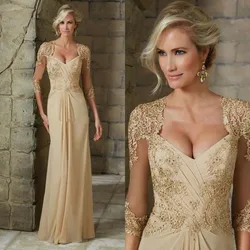 Gorgeous Champagne Lace Mother Gowns 2024 Sweetheart Mother of the Bride Dresses With 3/4 Sleeves Wedding Party Gowns Back Out
