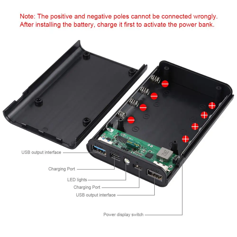 HAWEEL DIY 4x18650 Battery (Not Included) 15000mAh QC Charger Power Bank Shell Box with 2 USB Outputs & Display Support QC 3.0