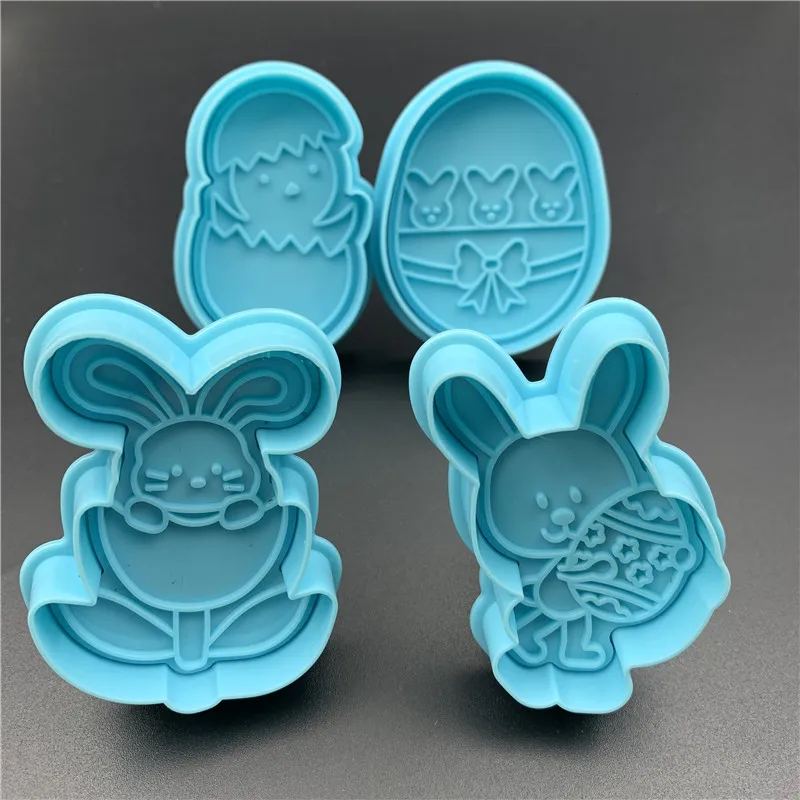 4Pcs/set New Rabbit Festival Series Plastic Spring Biscuit Mold DIY Kitchen Cake Decorating Tools Cookie Cutter Stamp