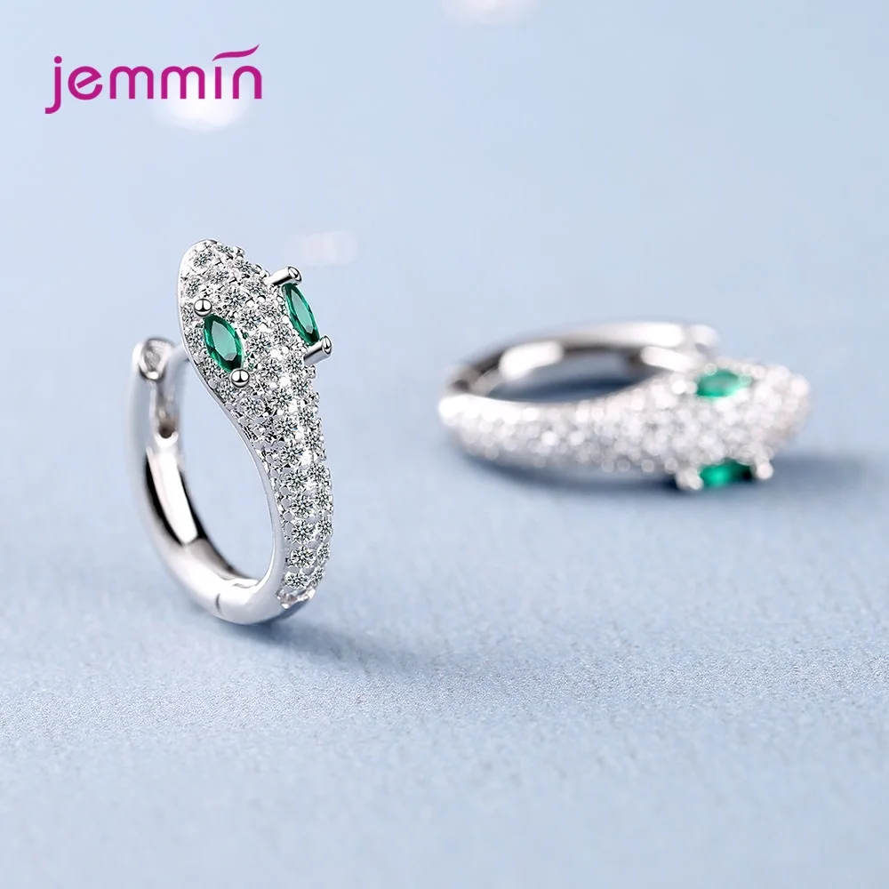 925 Sterling Silver Retro Snake Crystal Hoop Earrings For Women Girls Wedding Trend Fashion Jewelry Wholesale