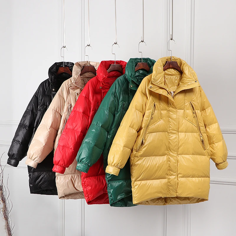 Waterproof Down Overcoats Loose Parka Snow Outerwear White Duck Down Jacket Woman Stand Collar Long Coat Winter Loose