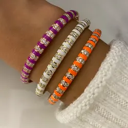 Gold Color Black White Pink Orange Enamel Clear CZ Colorful Fashion Women Bangle Bracelet 2021 New