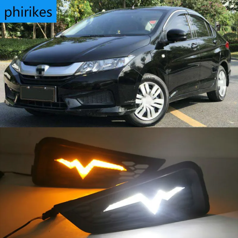 

1 Set For Honda City 2015 2016 DRL Daytime Running Lights Daylight 12V ABS Fog Lamp Cover With Turn Yellow Signal Light