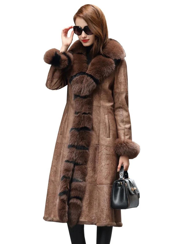 

Double Faced Real Fur Coat Female Luxury Rabbit Fur Coats Winter Coat Women Fox Fur Collar Real Leather Jacket MY4244