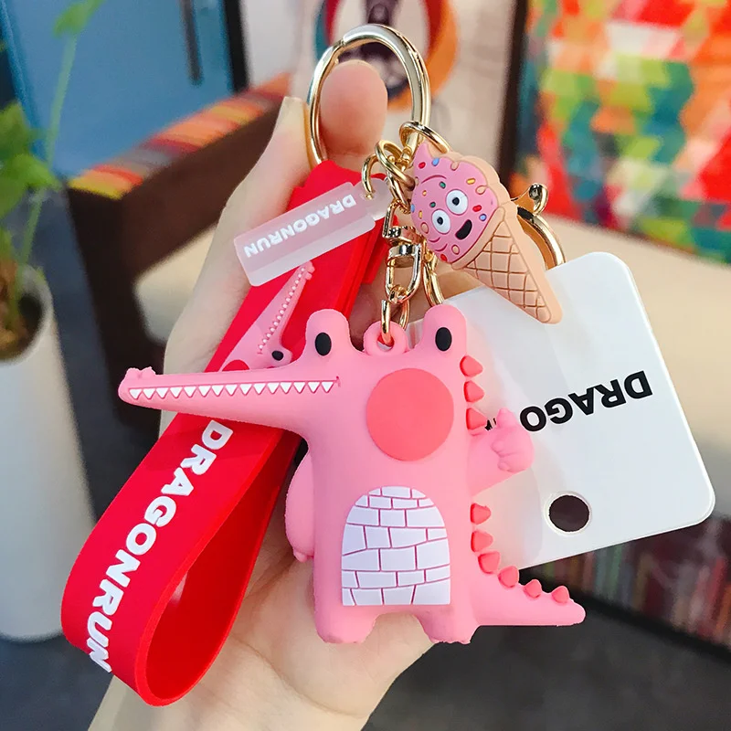 New Cartoon Keychain Cute Pink Crocodile Blue Purple Hedgehog Red Fox Bag Car Metal Keyring Soft PVC Lanyard Girl Boy Lover Gift