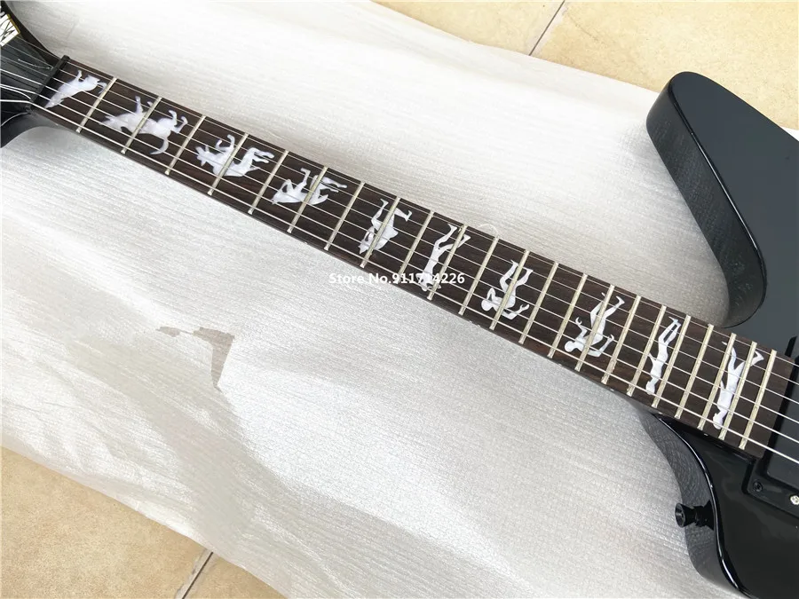 High quality custom version of the goose-shaped werewolf inlaid black electric guitar can be customized free shipping