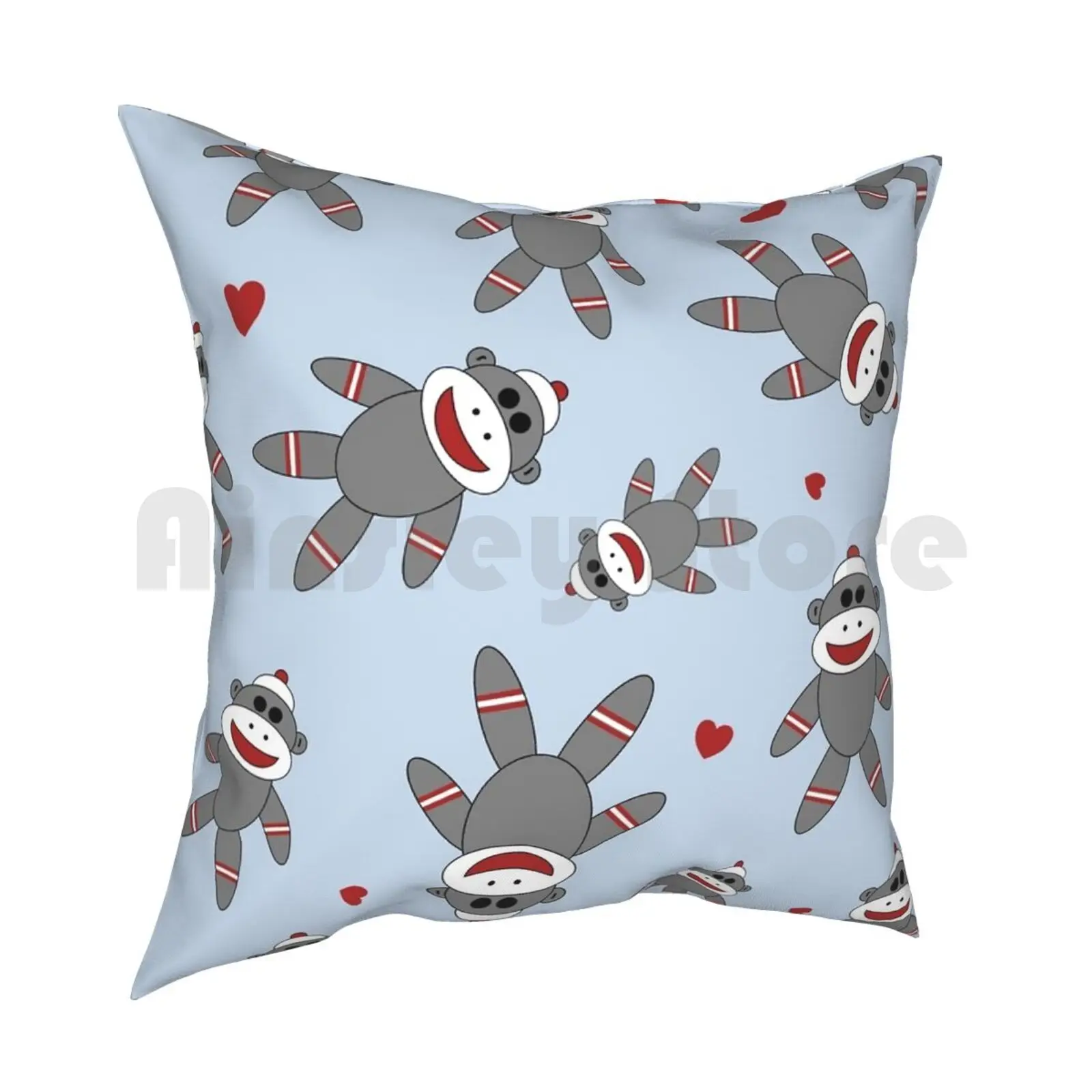 Cute Sock Monkey Pattern On Blue Pillow Case Printed Home Soft DIY Pillow cover Sock Monkey Cute Toy Stuffie Kids Child