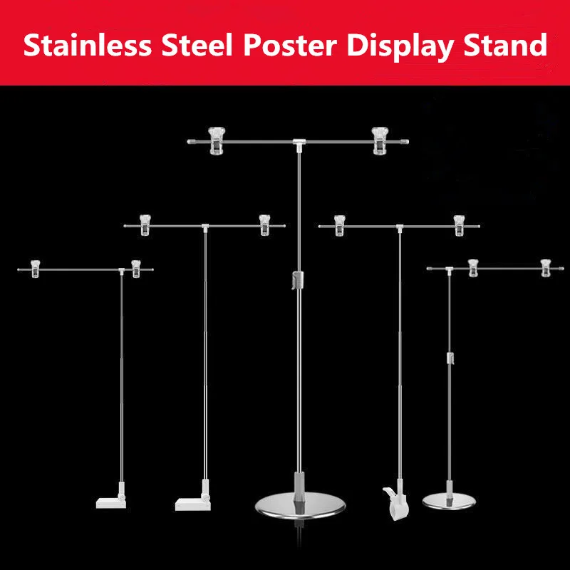 Adjustable Height Stainless Steel POP Shelf Desk Table Top Advertising Poster Banner Hanging Clip Sign Holder Display Stand