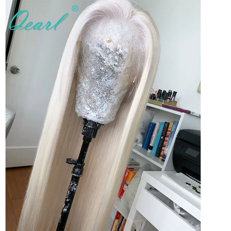 Transparent Clear Women Full Lace Human Hair Frontal Wig Platinum White Blonde Straight 13x6 HD Cheap Lace Front Wig 180% Qearl