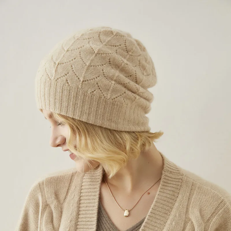 100% cappello da copricapo lavorato a maglia in Cashmere di capra donna 2021 vendita calda cappelli morbidi caldi più spessi per ragazze inverno