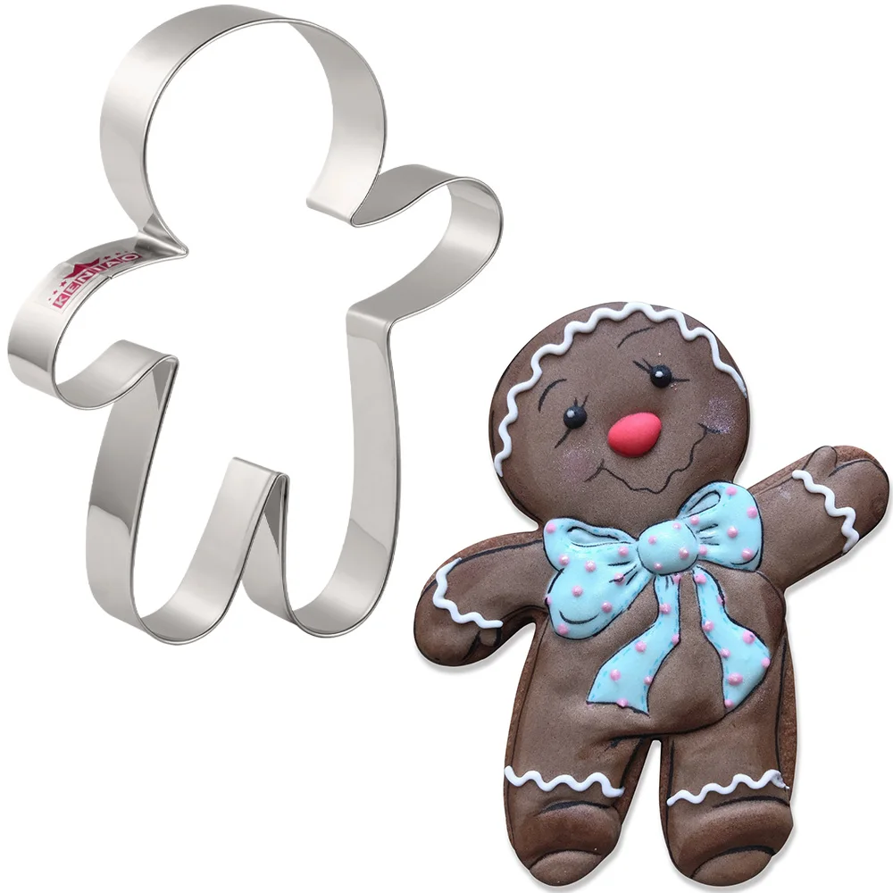 

KENIAO Christmas Waving Gingerbread Man Cookie Cutter - 10.7 x 14.2 CM - Winter Biscuit Fondant Bread Mold - Stainless Steel